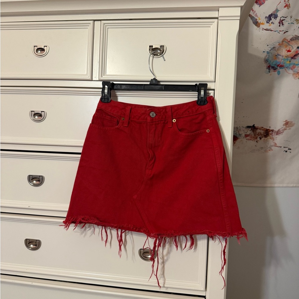 Abercrombie & Fitch Red Frayed Mini Skirt